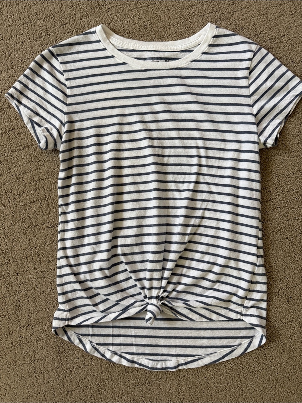 Abercrombie & Fitch White and Navy Striped Knot-Front Tee
